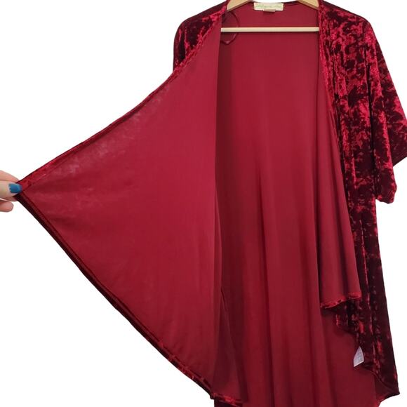 Staring at Stars | Burgundy Crushed Velvet Open Front Kimono Anthropologie - Picture 4 of 7